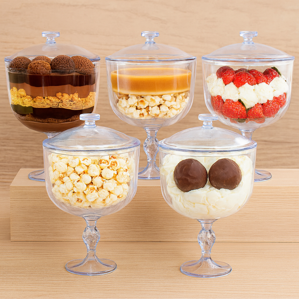 Kit Taça com Tampa Americana Sobremesa Bolo Balas Doces Gourmet 1.250l Grande