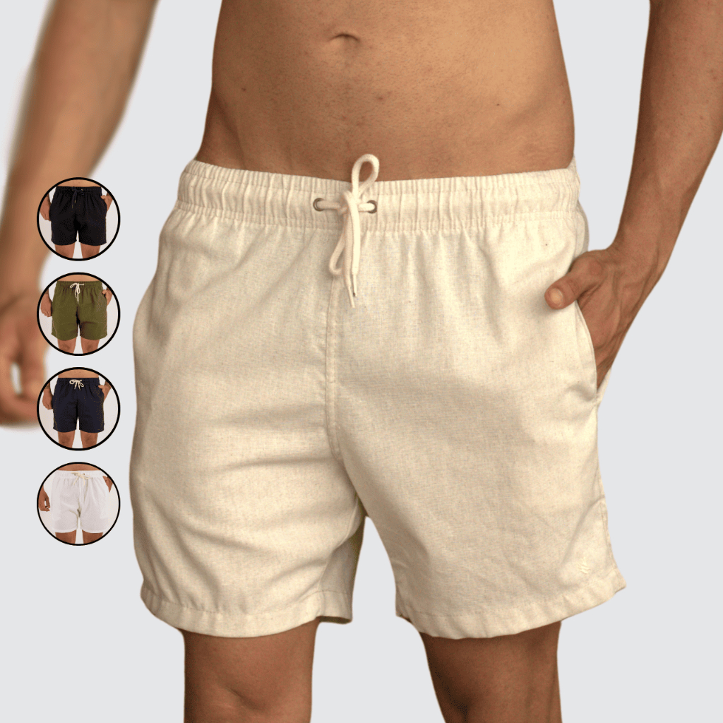 Bermuda Linho Masculino Mauricinho Premium Bolsos Anti-Areia Verão Praia