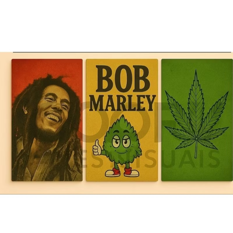 Quadro decorativo Bob Marley Jamaica Planta medicinal 20x30cm cada peça