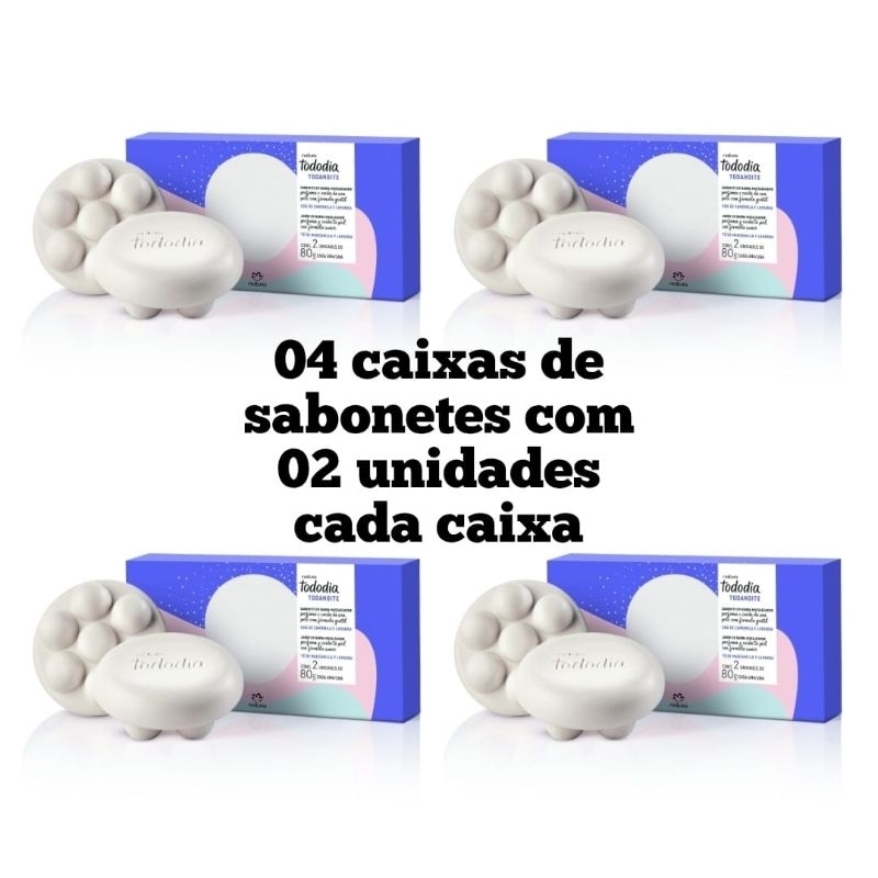 04 Caixa de Sabonetes Natura Tododia Todanoite Chá de Camomila e Lavanda 2x90g