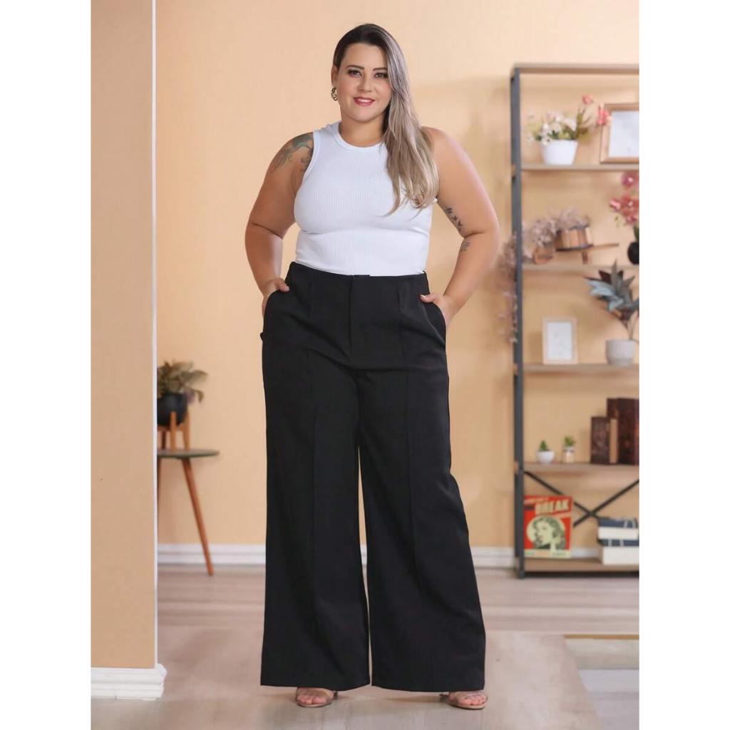 Calça Alfaiataria Pantalona Plus Size C/ Cinto G1-G4 Social Casual Elegante ZR Moda Feminina em Oferta na Shopee