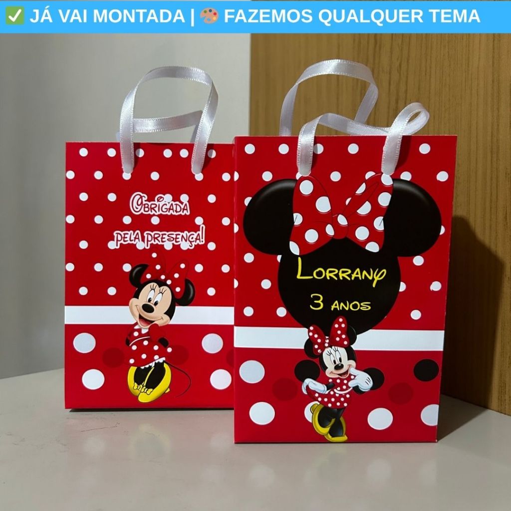 Sacolinha Surpresa Personalizada Minnie Vermelha Festa Infantil | Lembrancinha Aniversário Temas