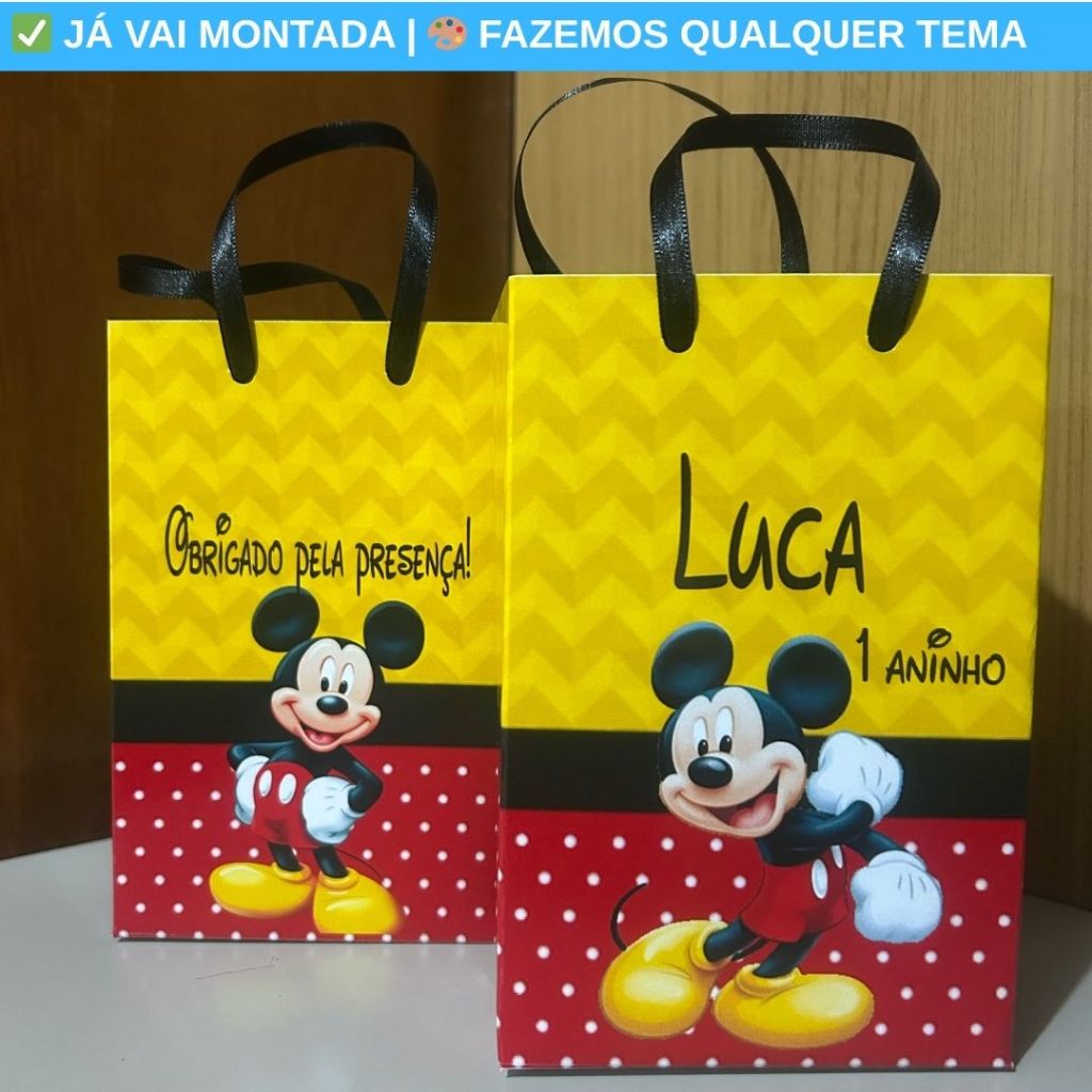 Sacolinha Surpresa Personalizada Mickey Mouse Festa Infantil | Lembrancinha Aniversário Criança Tema