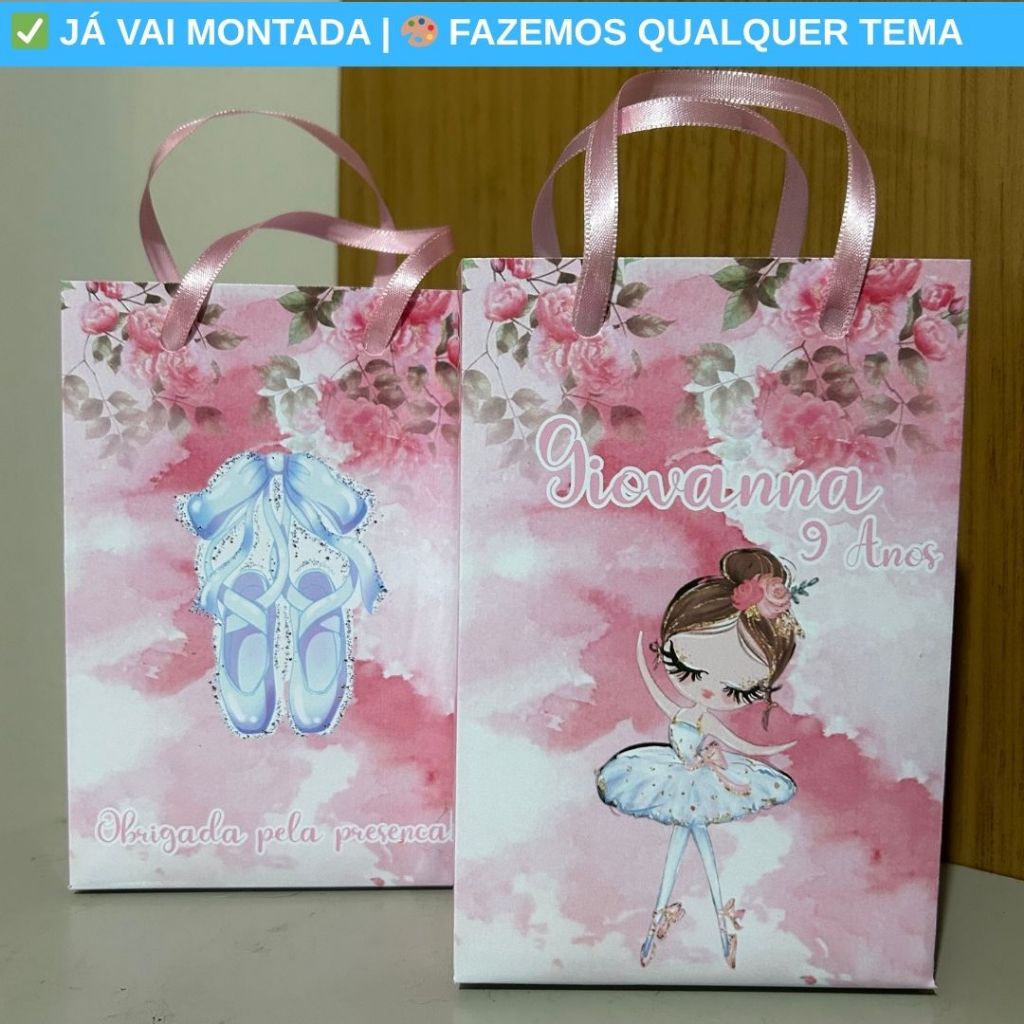 Sacolinha Surpresa Personalizada Bailarina Rosa Festa Infantil | Lembrancinha Aniversário Temas
