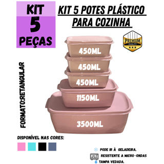 Kit Premium 5 Potes Retangulares (3500ml + 1150ml + 3x450ml) | Organização Moderna e Praticidade para Sua Cozinha em Oferta na Shopee