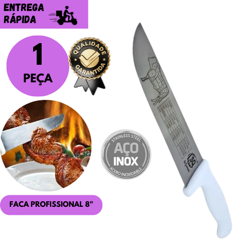 kits 1/2 ou 3 Peça Faca Profissional 8 Polegadas Churrasqueiro Cabo Branco Inox Cozinha Corte Preci