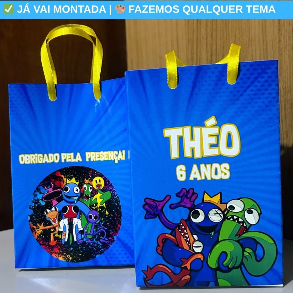 Sacolinha Surpresa Personalizada Rainbow Friends Azul Festa Infantil | Lembrancinha Aniversário Tema