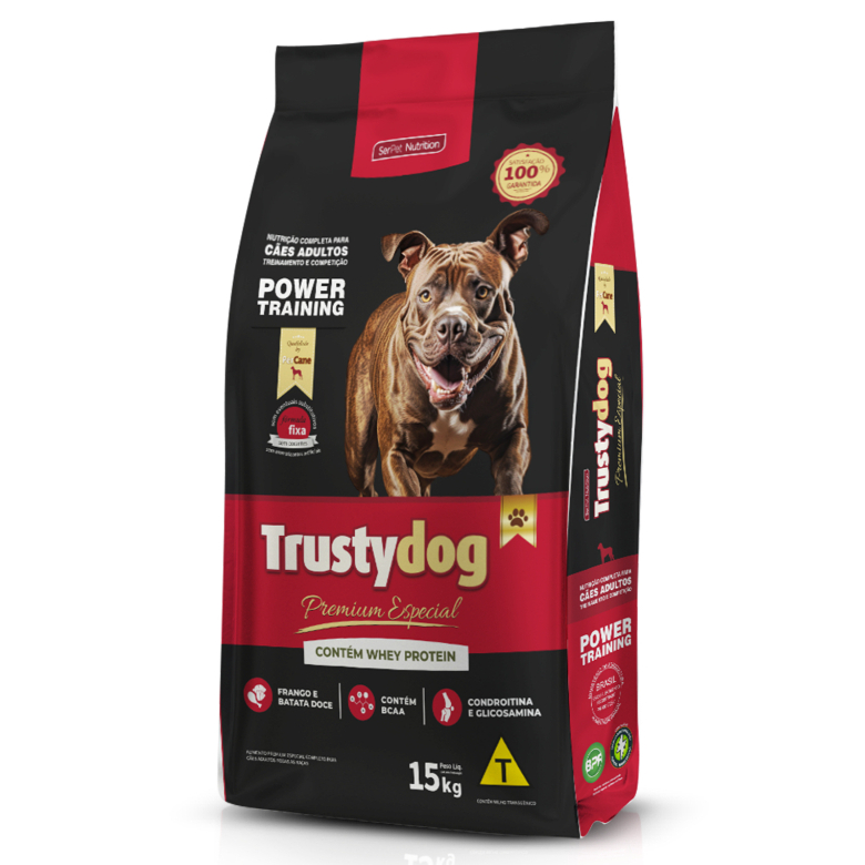 Ração Trusty Power Training Frango e Batata Doce Adulto 15kg – 26% Proteína Animal, Whey, BCAA em Oferta na Shopee