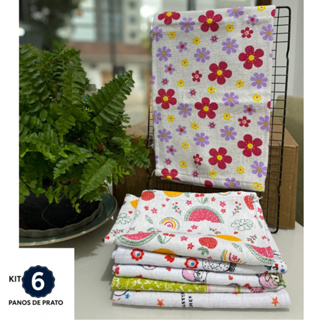 Kit 03 e 06 Panos Louça Copa Prato Atoalhado Sarja Cozinha  Sortidos 40x60cm  Alta Absorção em Oferta na Shopee