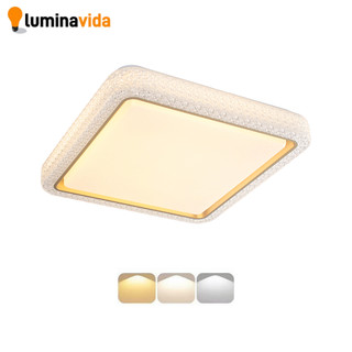 Luminária De Teto Cristal Acrílico Dourado Moderno Luxo 50X50cm Lustre Para Sala Quarto Hall 3 Em 1