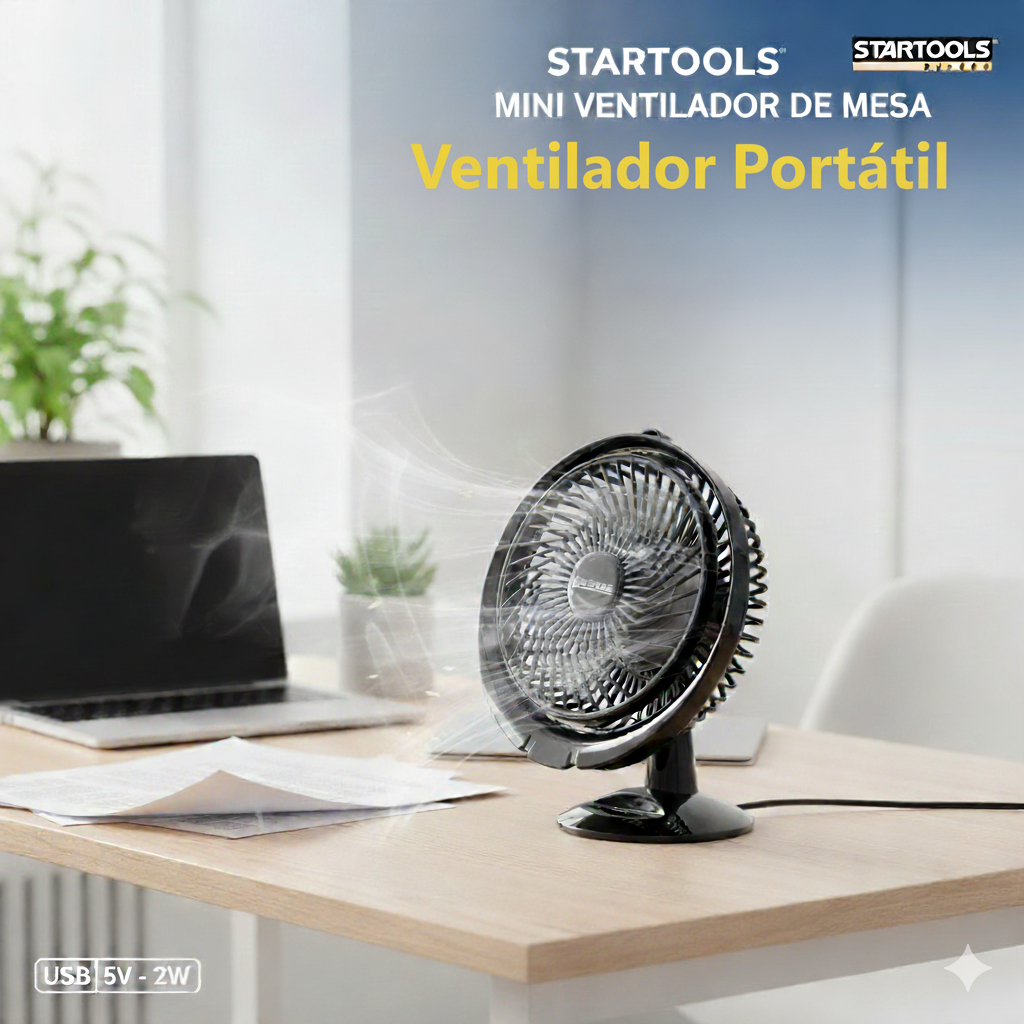 Mini Ventilador de Mesa USB Silencioso Premium Portátil Eficiente calor verão Startools 2w