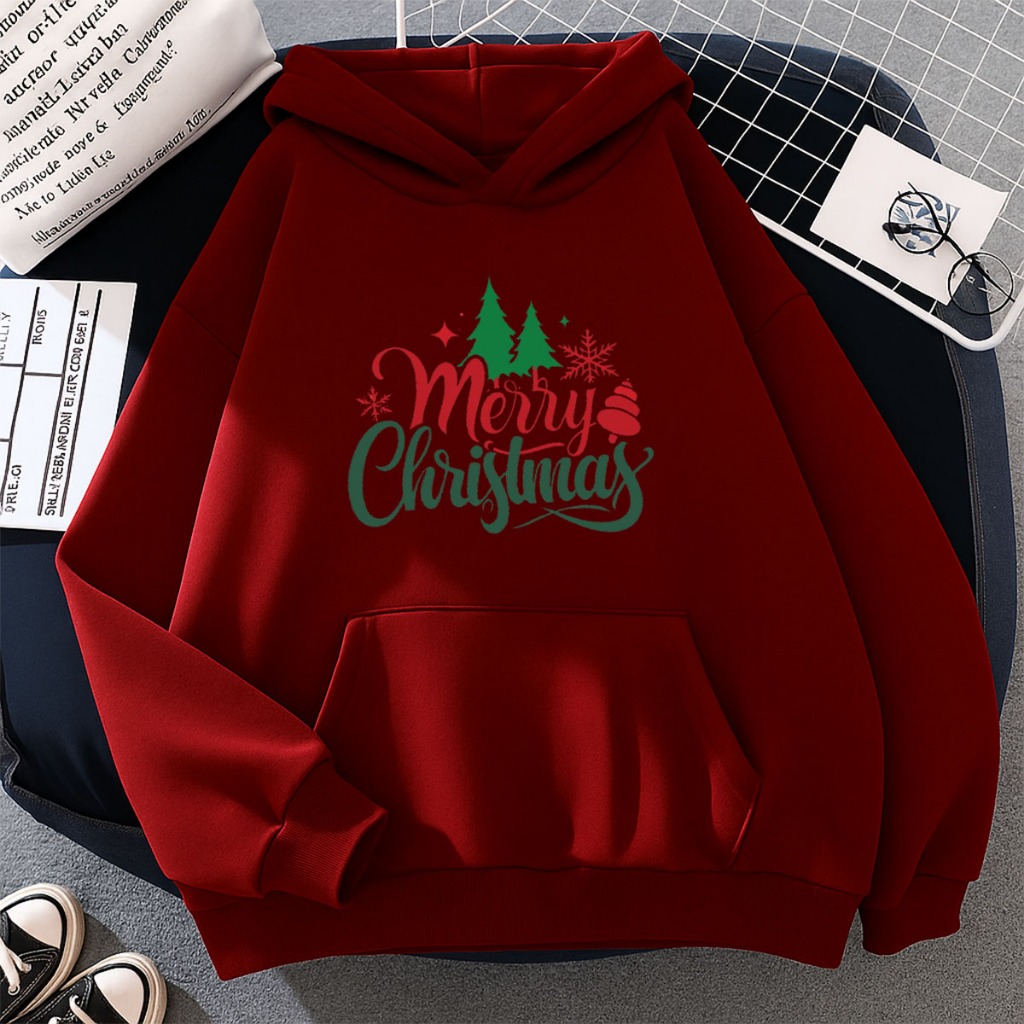 Moletom Canguru Blusa Frio Inverno C/Capuz Confortavel Merry Christmas Natal Data Especial Felicidade Casual Familia