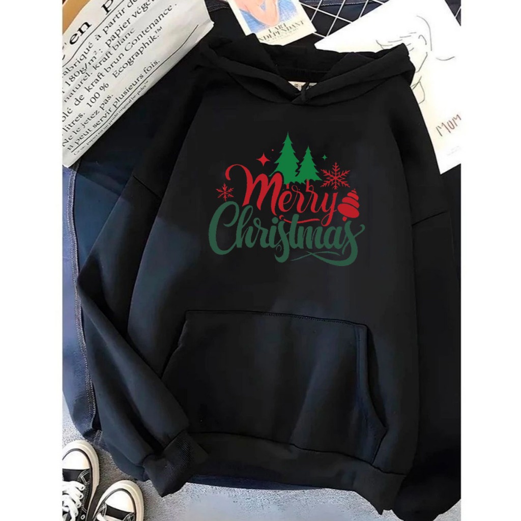 Moletom Canguru Capote Unissex C/Capuz Confortavel Merry Christmas Feliz Natal Natilina Natilino Familia Casual
