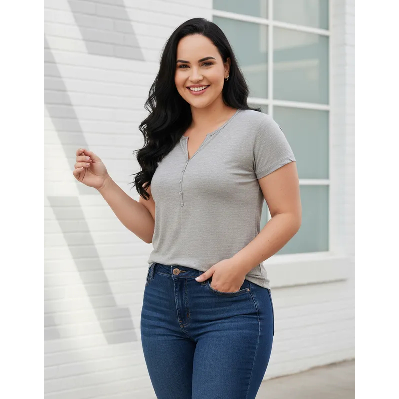 Blusa Feminina Casual Fresquinha Camiseta Manga Versátil Com Botão Moda Plus Size Até G4 em Oferta na Shopee