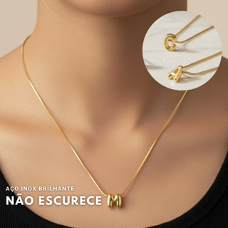 Colar Letra Inicial Aço Inox Colar Dourado Aço Inoxidável não escurece Colar letra nome inicial colar letra dourado em Oferta na Shopee