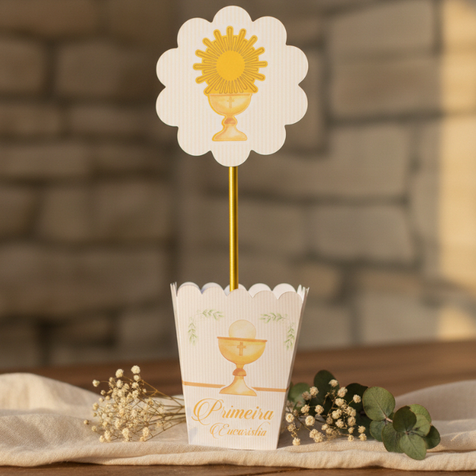 Centro de Mesa Cachepot PRIMEIRA EUCARISTIA - Lembrancinha e Decoração de festa - PEGUE E MONTE