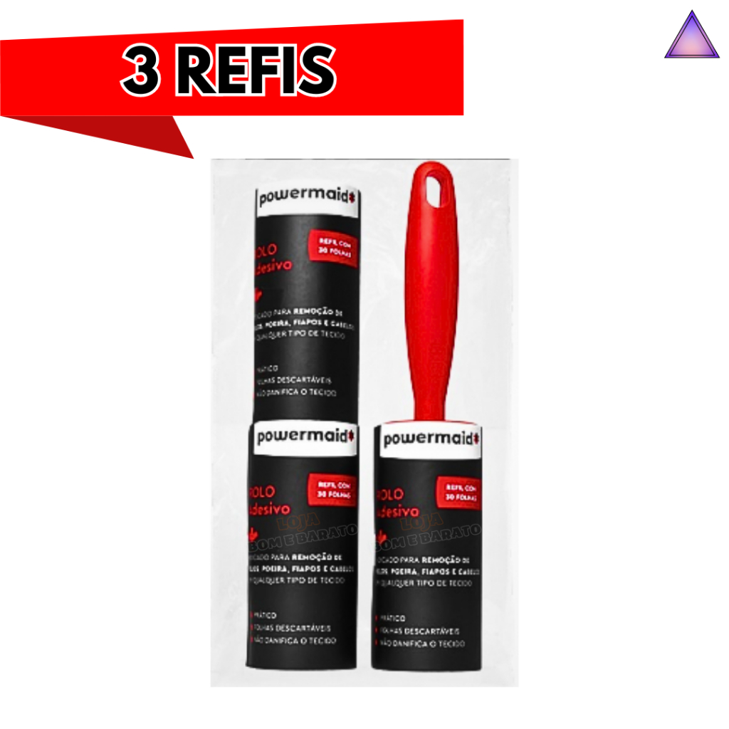 Kit Rolo Rolinho Tira Pelos Plumas Roupa Sofá Adesivo + 2 Refis 90 folhas des...