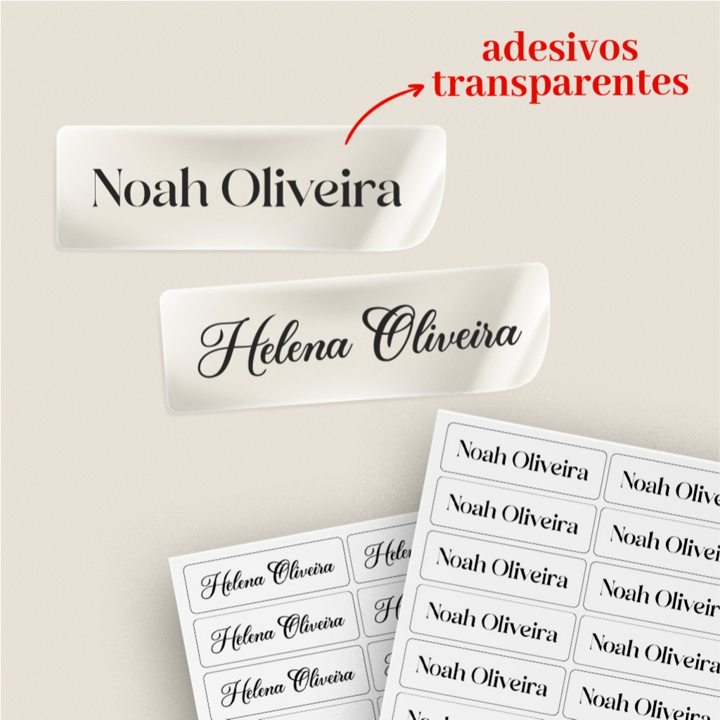 100 Adesivos Transparentes com Nome 4,00x1,00 cm em Oferta na Shopee