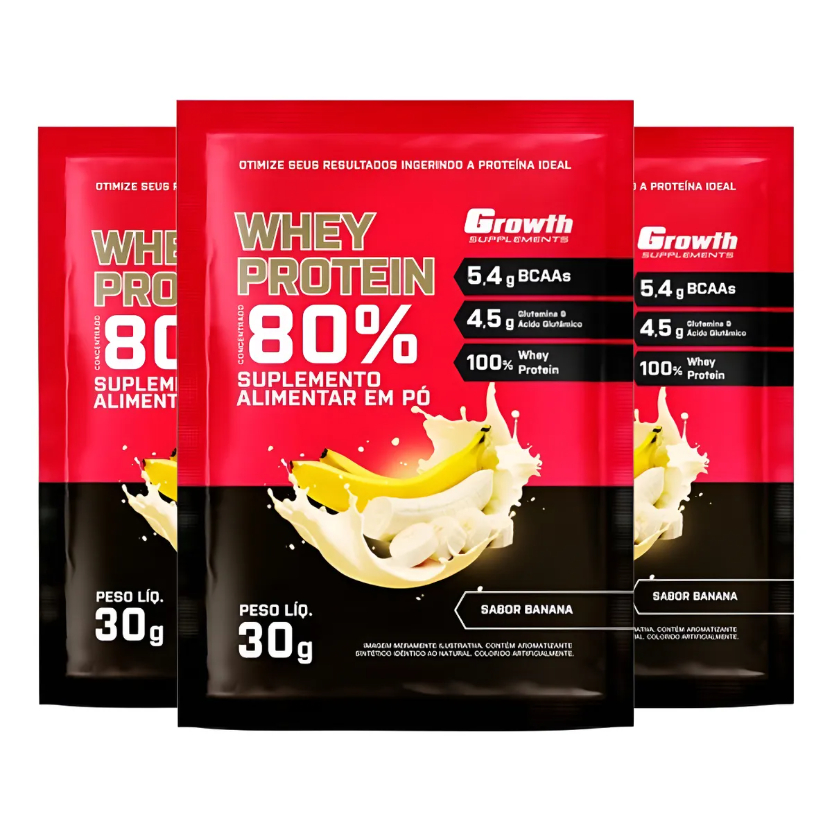 Kit 3 Whey sache 30g Growth  Supplements - Escolha o sabor nas variações