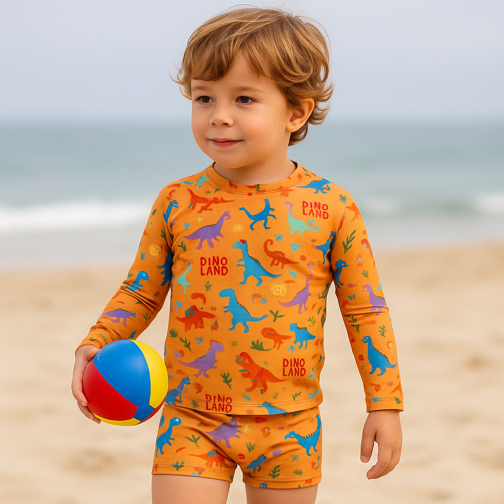 Conjuntinho Sunga e Camiseta Manga Longa Blusas UV 50fps Infantil Masculina Estampada QUEIMA ESTOQUE