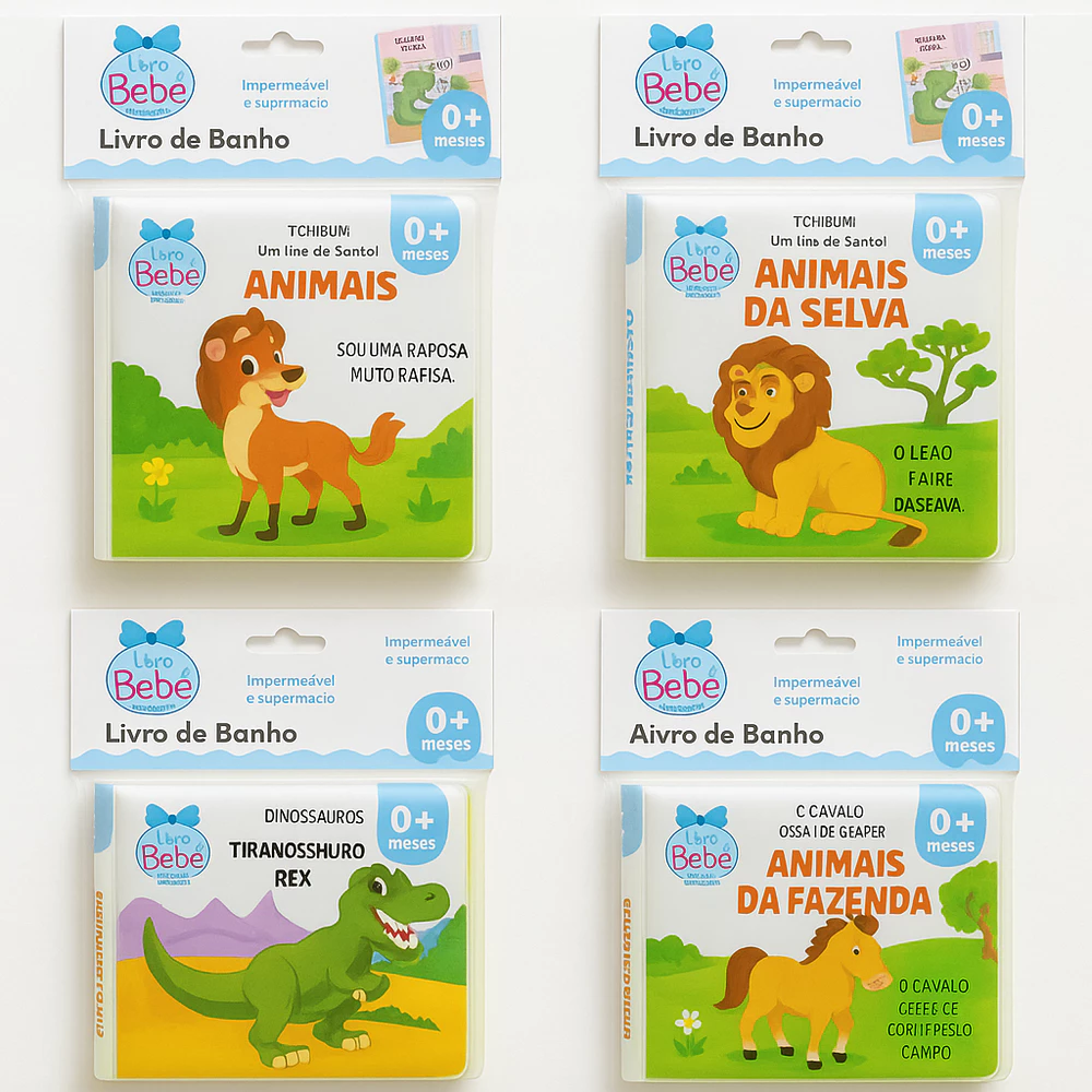 Livro de Banho Bebê Infantil Impermeável 0+ Meses – Animais | Selva | Fazenda | Dinossauros