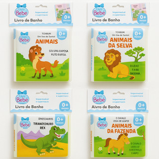 Livro de Banho Bebê Infantil Impermeável 0+ Meses – Animais | Selva | Fazenda | Dinossauros