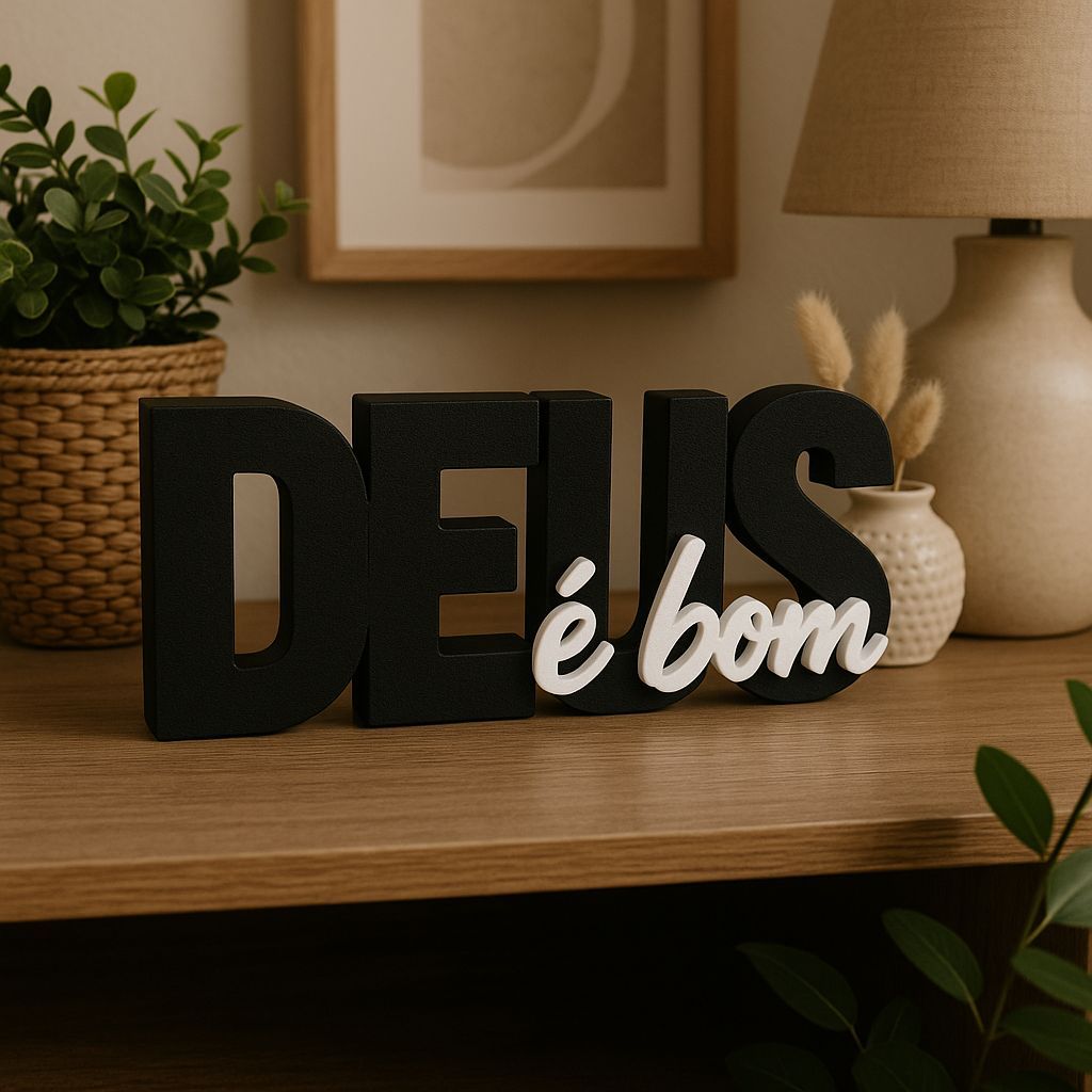 Decoração Frase Inspiradora Minimalista Quarto Escritório DEUS É BOM Bíblico Letreiro moderno