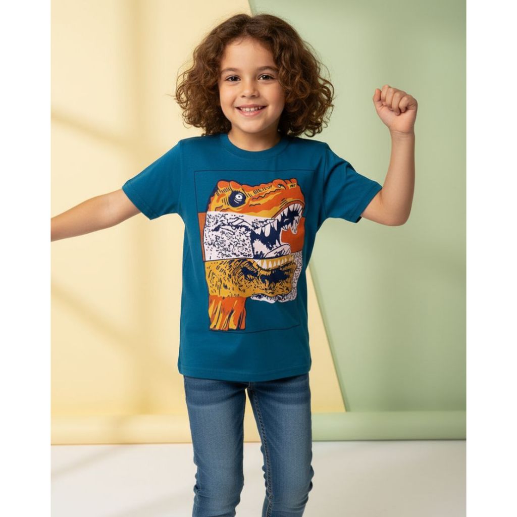 CAMISETA INFANTIL MASCULINA TAMANHO 10 - CABEÇA DO DINOSSAURO