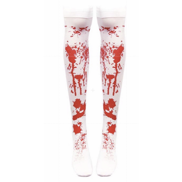 Meia Com Sangue 7/8 Manchas de Sangue Halloween Feminina Adulto Meia Branca com Manchas — imagem 2 de 2