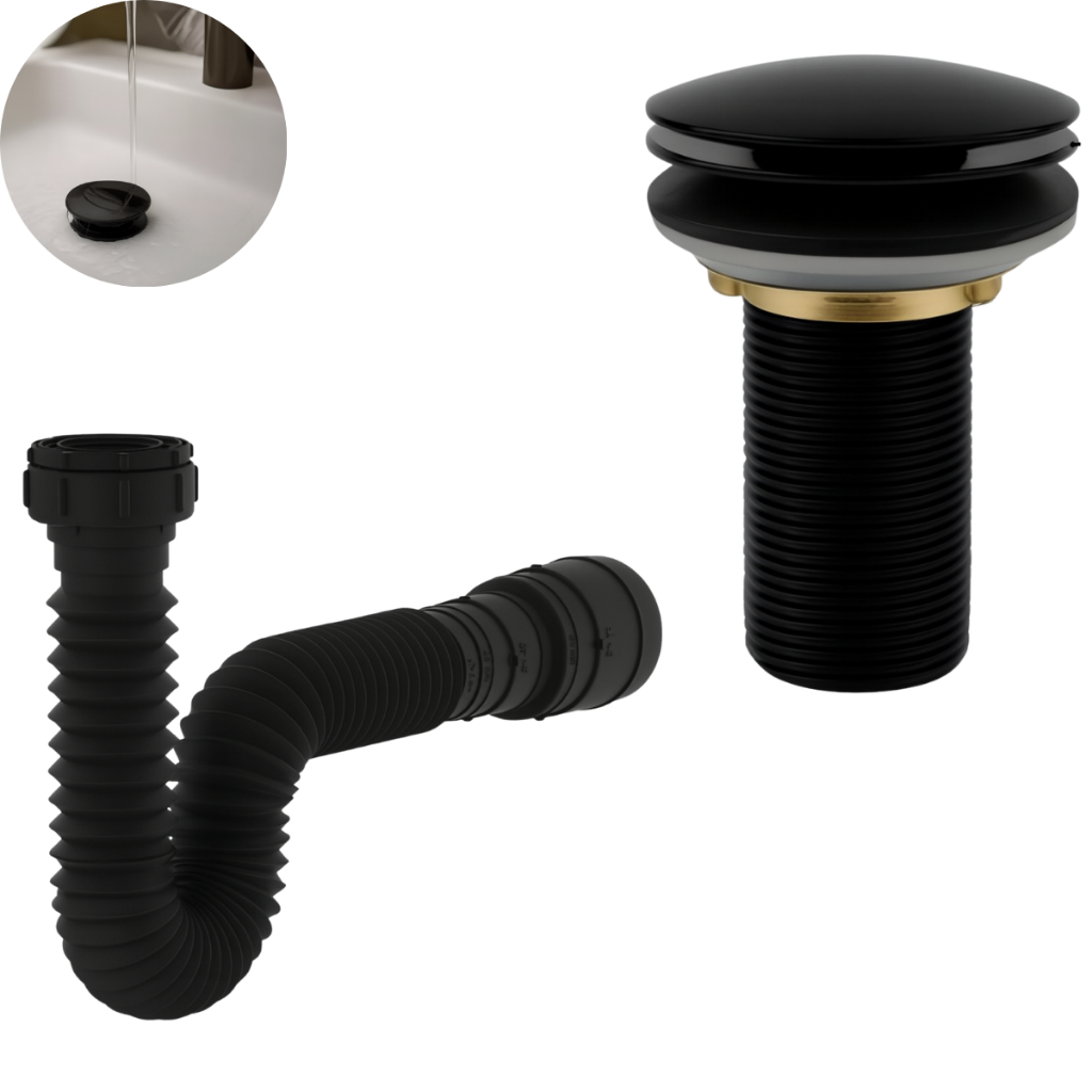 Kit de Banheiro em ABS- Ralo Válvula click 7/8 Preto+ Sifão Flexível Sanfonado Universal em Oferta na Shopee