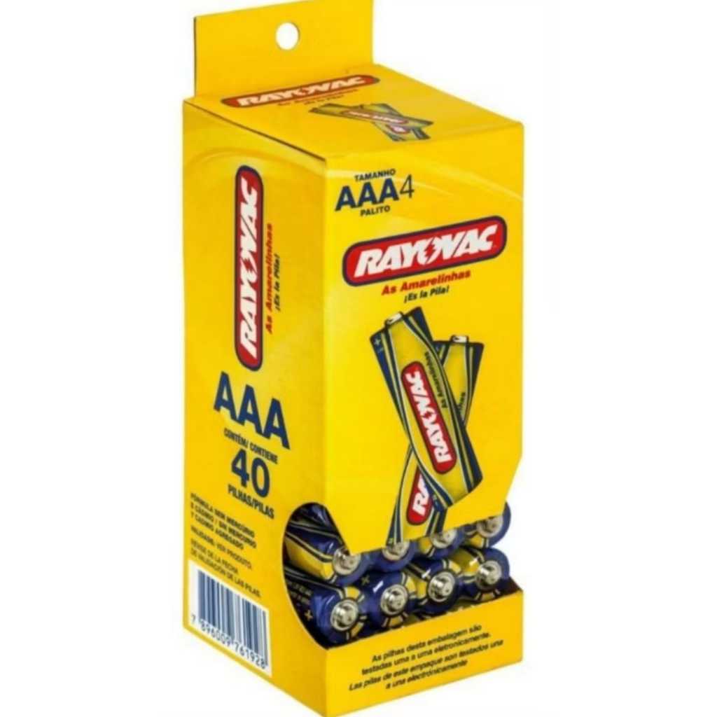 TUBO 40 PILHAS AAA PALITO RAYOVAC ORIGINAL NOVO PARA BRINQUEDOS, ELETRONICOS, RELOGIOS DESPERTADORES