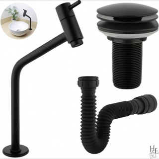 Kit Banheiro em ABS- Torneira Bancada Link+ Ralo Válvula Click 7/8 Preta + Sifão Flexível Universal em Oferta na Shopee