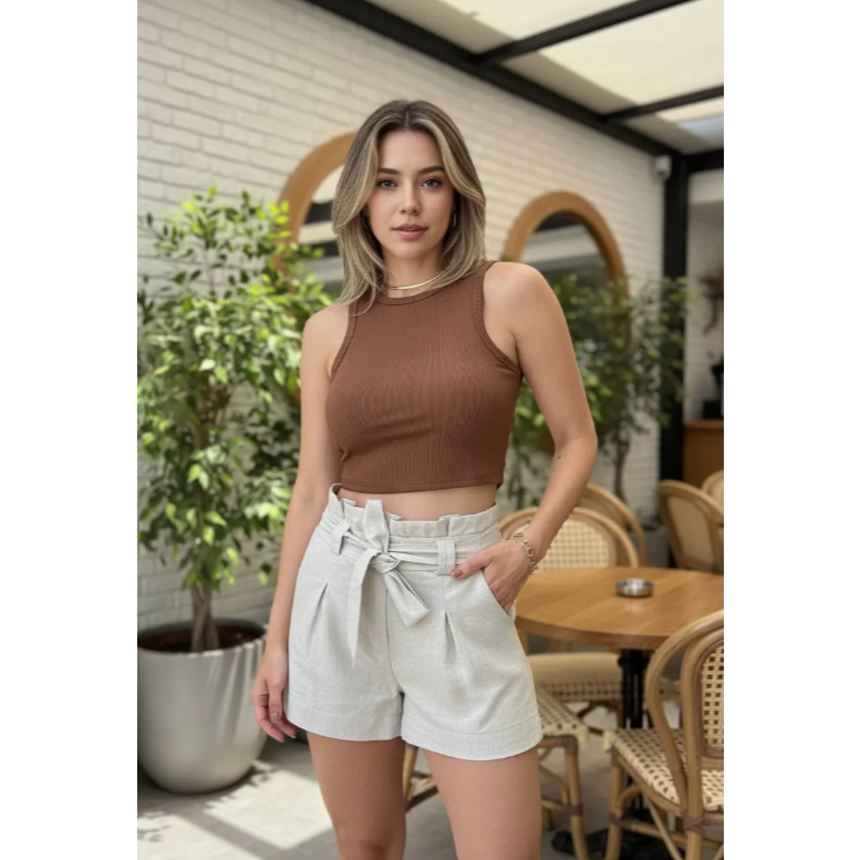 Cropped Regata Canelado Gola Redonda