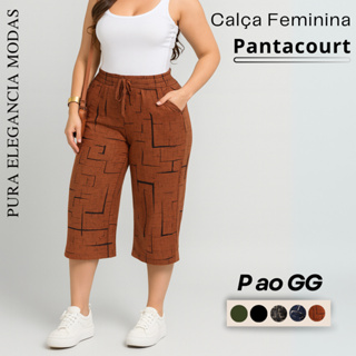 Calça Feminina Pantacourt Cintura Alta em Viscolycra Social Casual Confortável P ao GG em Oferta na Shopee
