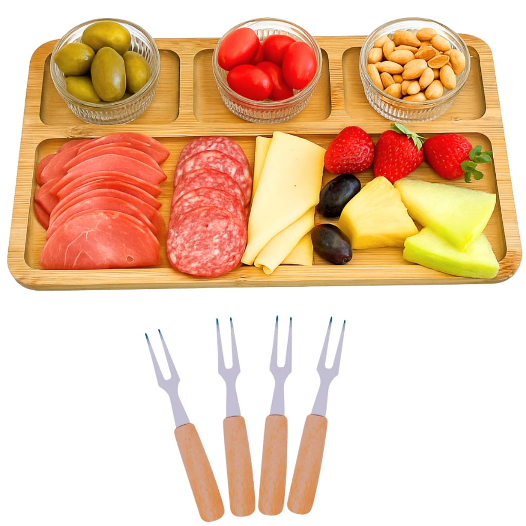 Tábua de Frios Petisqueira de Bambu Kit Petisqueira Mesa Posta 5 Peças em Oferta na Shopee
