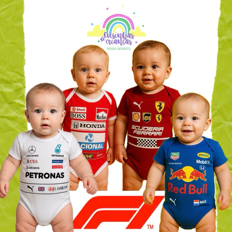 Body Fórmula 1 corrida, body bebê Ferrari, Mercedes, Redbull, Body Senna McLaren , bori mesversários fantasia corredor em Oferta na Shopee
