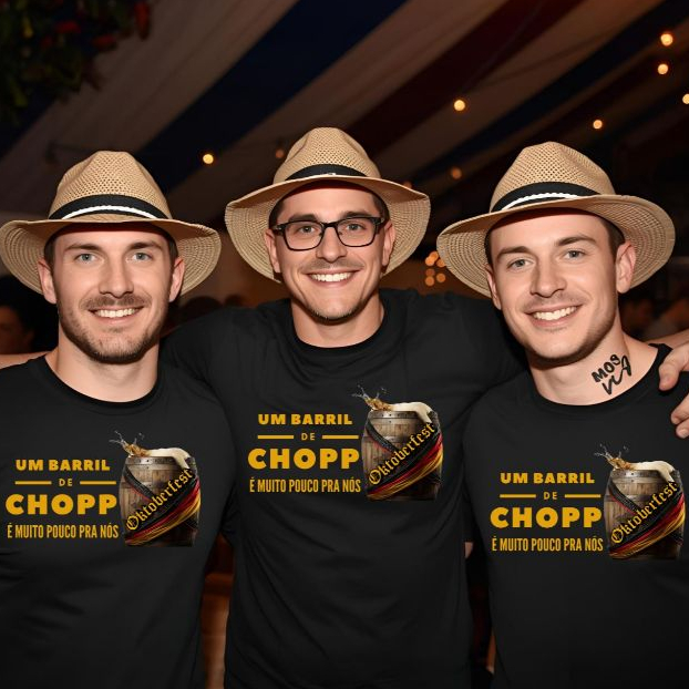 Camiseta Premium Oktoberfest  Um Barril de Chopp é Muito Pouco Pra Nós- adulto unissex 100% algodão