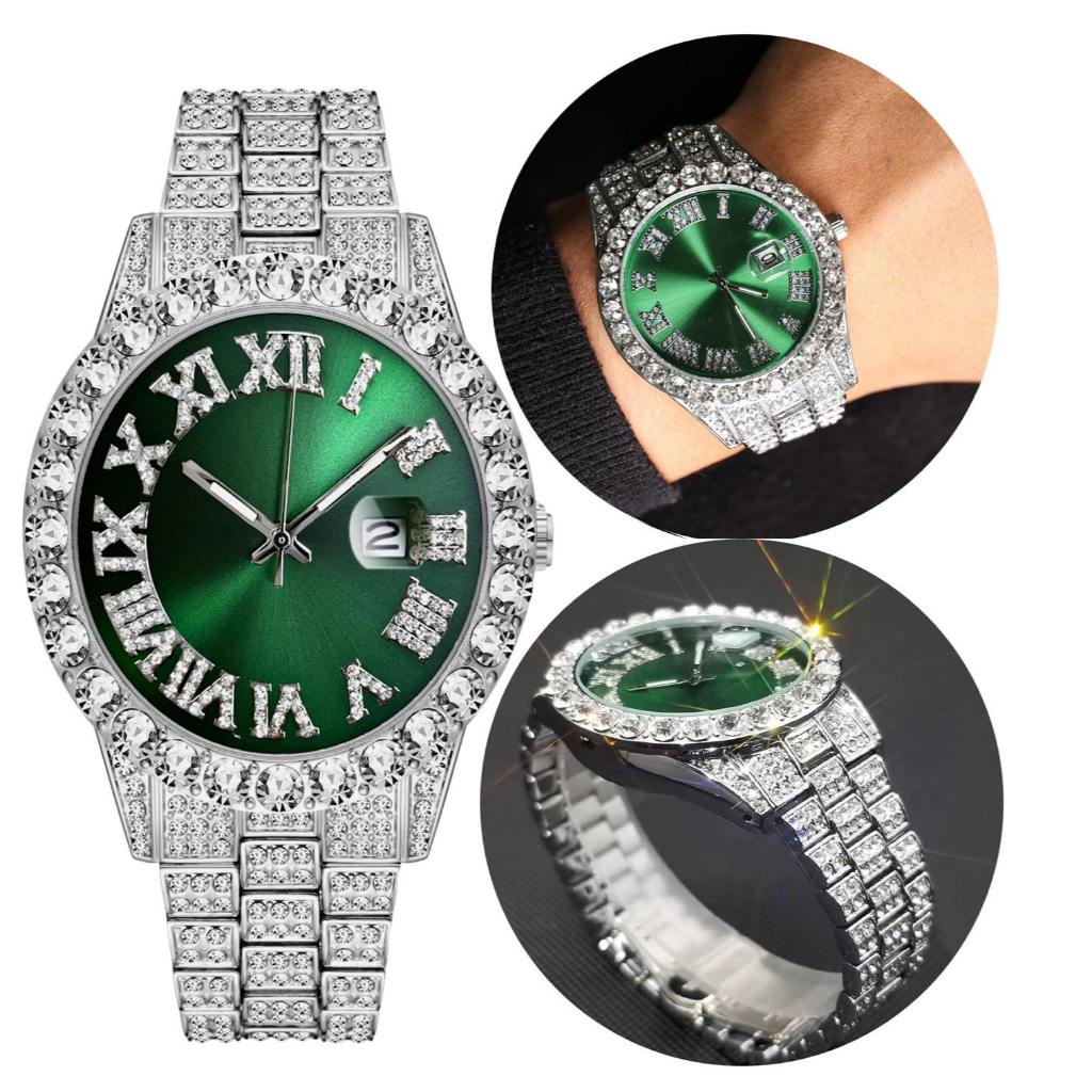 Relógio Masculino Esportivo Cravejado Zircônia Ice Brilhantes Premium Azul Vermelho Verde Prata Luxo