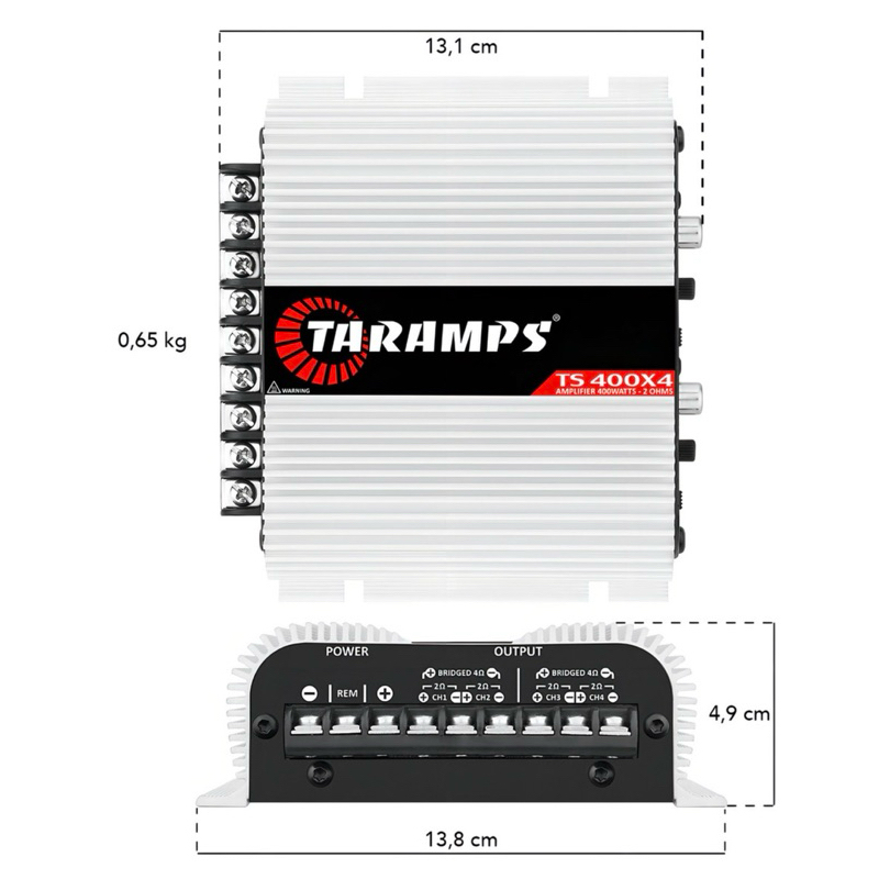Modulo Taramps Ts400x4 400w 2 Ohms 4 Canais Stereo Som Automotivo Entrada Fio e Rca Ts 400x4 Amplificador 400watts