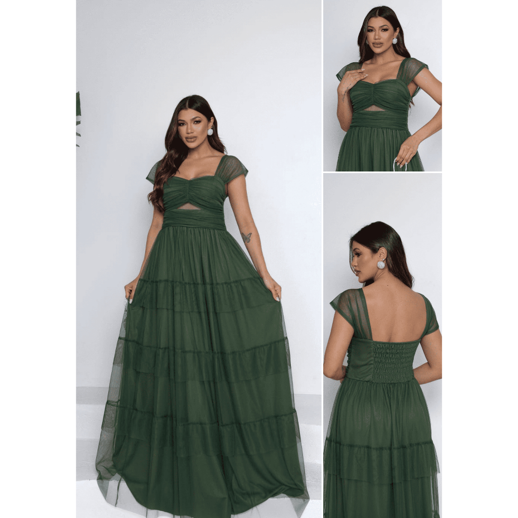 Vestido De Tule em Camada Para Festas Corporativas e Casamentos