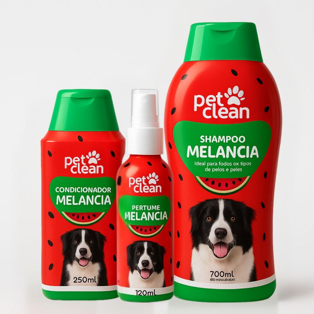 Pet Clean Kit Banho Melancia para Cães Shampoo 700ml + Condicionador 250ml + Perfume 120ml
