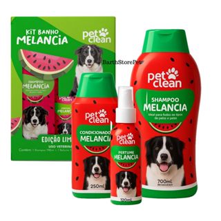 Pet Clean Kit Banho Melancia para Cães Shampoo 700ml + Condicionador 250ml + Perfume 120ml em Oferta na Shopee