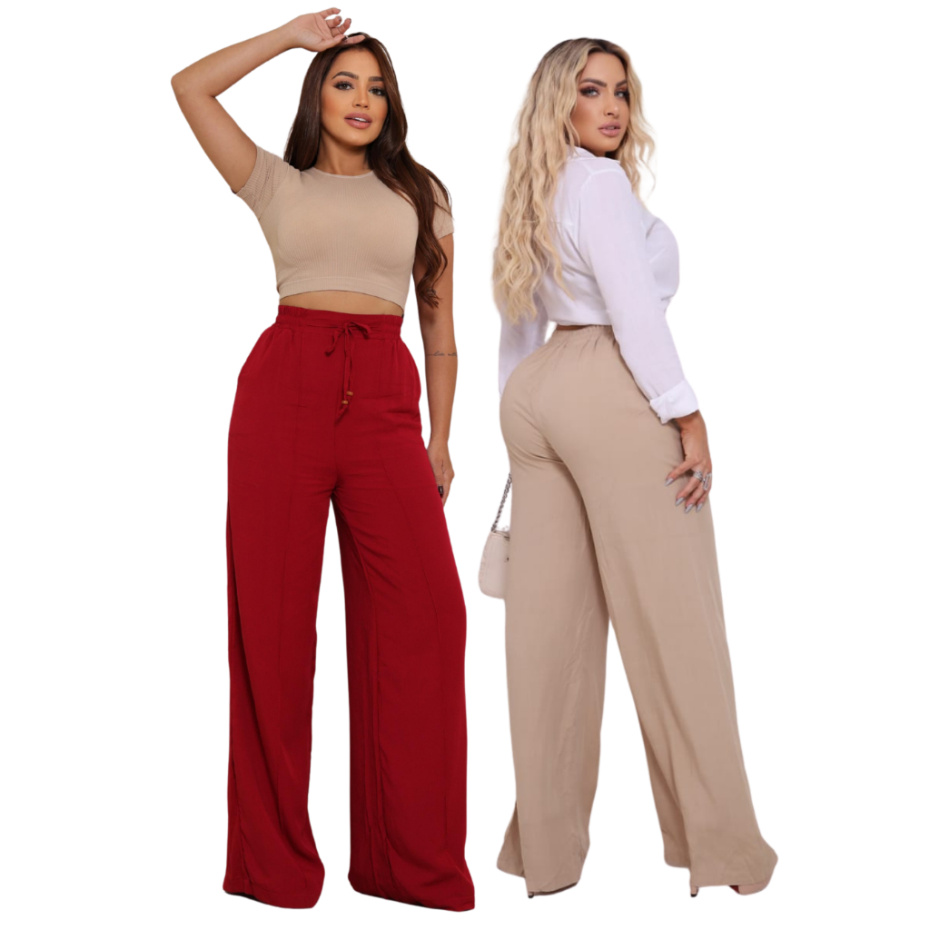 Calça Pantalona Feminina Social Viscolinho Forrada – Elegante, Confortável e Moderna (P/M/G)
