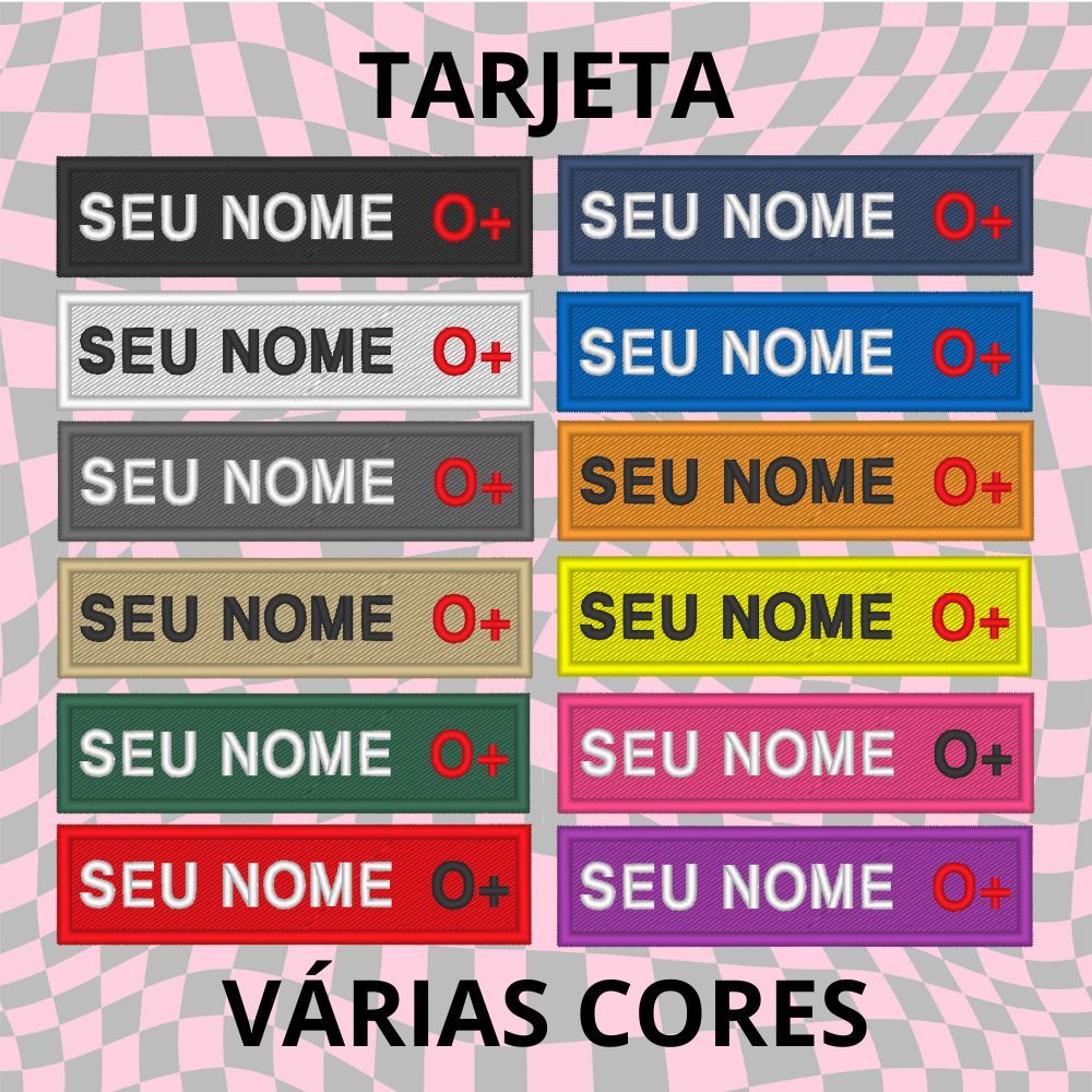 Patch Tarja Nome e Tipo Sanguíneo Termocolante ou Velcro Tarjeta Identificação Sutache