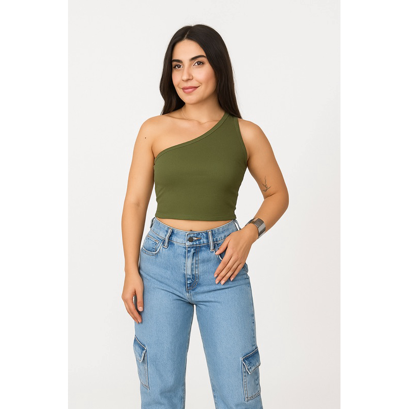 blusa canelada ,mula manca , uma manga só , um ombro só , cropped