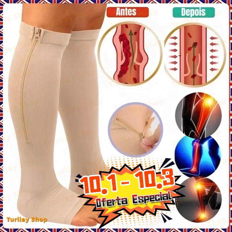 Par S/L Média Compressão Varizes Pernas Cansadas Inchaço Dores 3/4 Zíper 20-30 Mmhg Compressão Unissex-TS