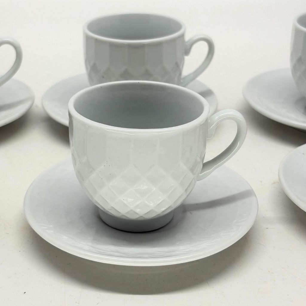 Jogo 6 Xícaras Cerâmica Branco Completo 90ML Café Chá Com Pires Luxo Moderno Perfeito Acabamento em Oferta na Shopee