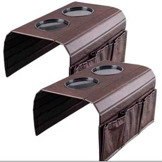 Kit 2 Bandeja Braço de Sofá Porta Copos com Suporte Para Controle Remoto e Celular Corino