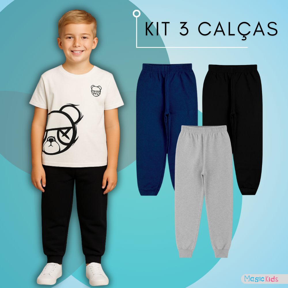 Kit 3 Calças De Moletom Peluciado Flanelado Infantil Juvenil