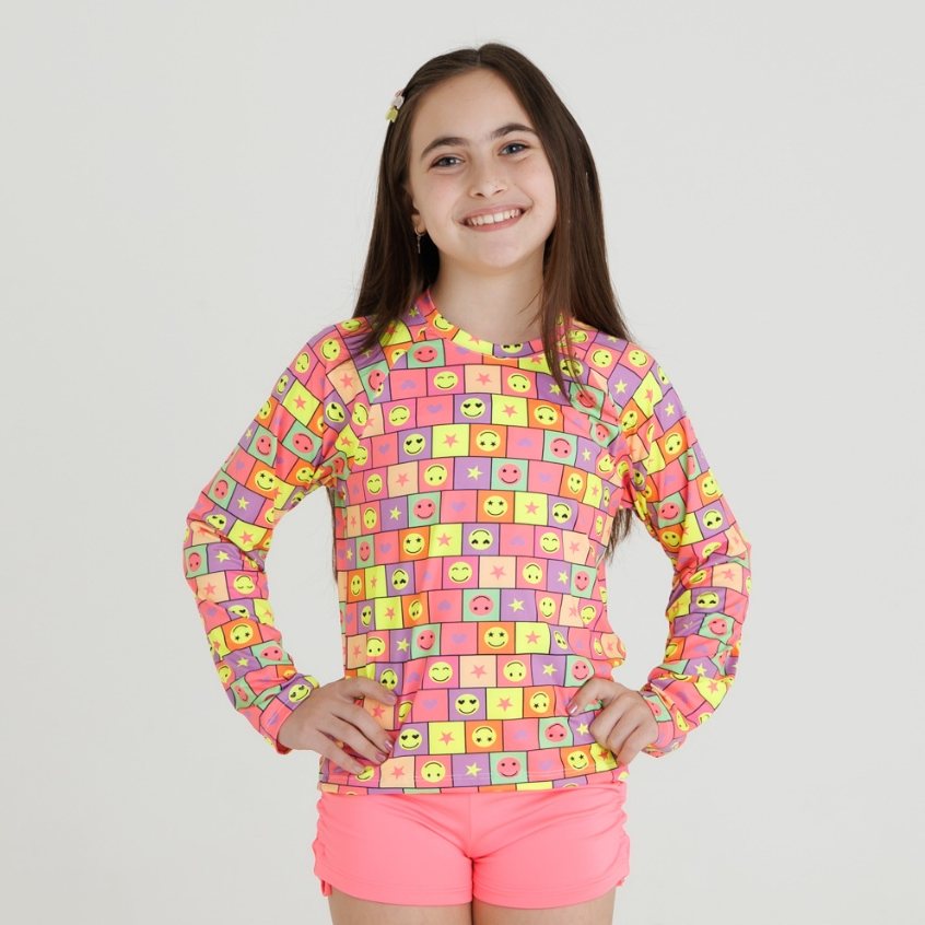 Roupa de praia infantil menina Com Proteção UV 50+ Blusa manga Longa + Short 1/2/3/4/6/8/10/12